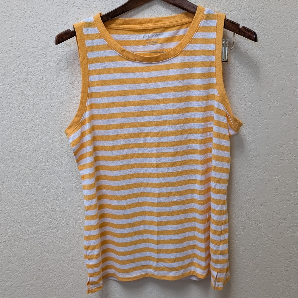 Talbots linen blend yellow striped sleeveless tank top. Size Large